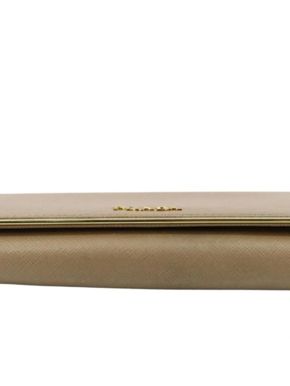 Prada Taupe Saffiano Leather Long Wallet with Gold Hardware